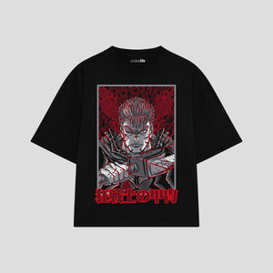 Playera streetwear premium de anime y gaming ExtraLife MX, corte boxy oversized drop shoulder heavyweight en color Deep Black y Off-White, moda urbana mexicana de culto.
