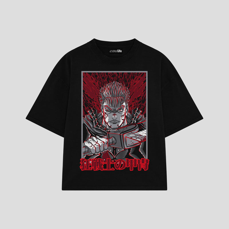 Playera streetwear premium de anime y gaming ExtraLife MX, corte boxy oversized drop shoulder heavyweight en color Deep Black y Off-White, moda urbana mexicana de culto.