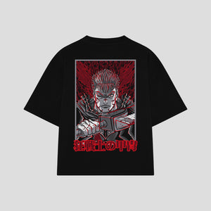 Playera streetwear premium de anime y gaming ExtraLife MX, corte boxy oversized drop shoulder heavyweight en color Deep Black y Off-White, moda urbana mexicana de culto.