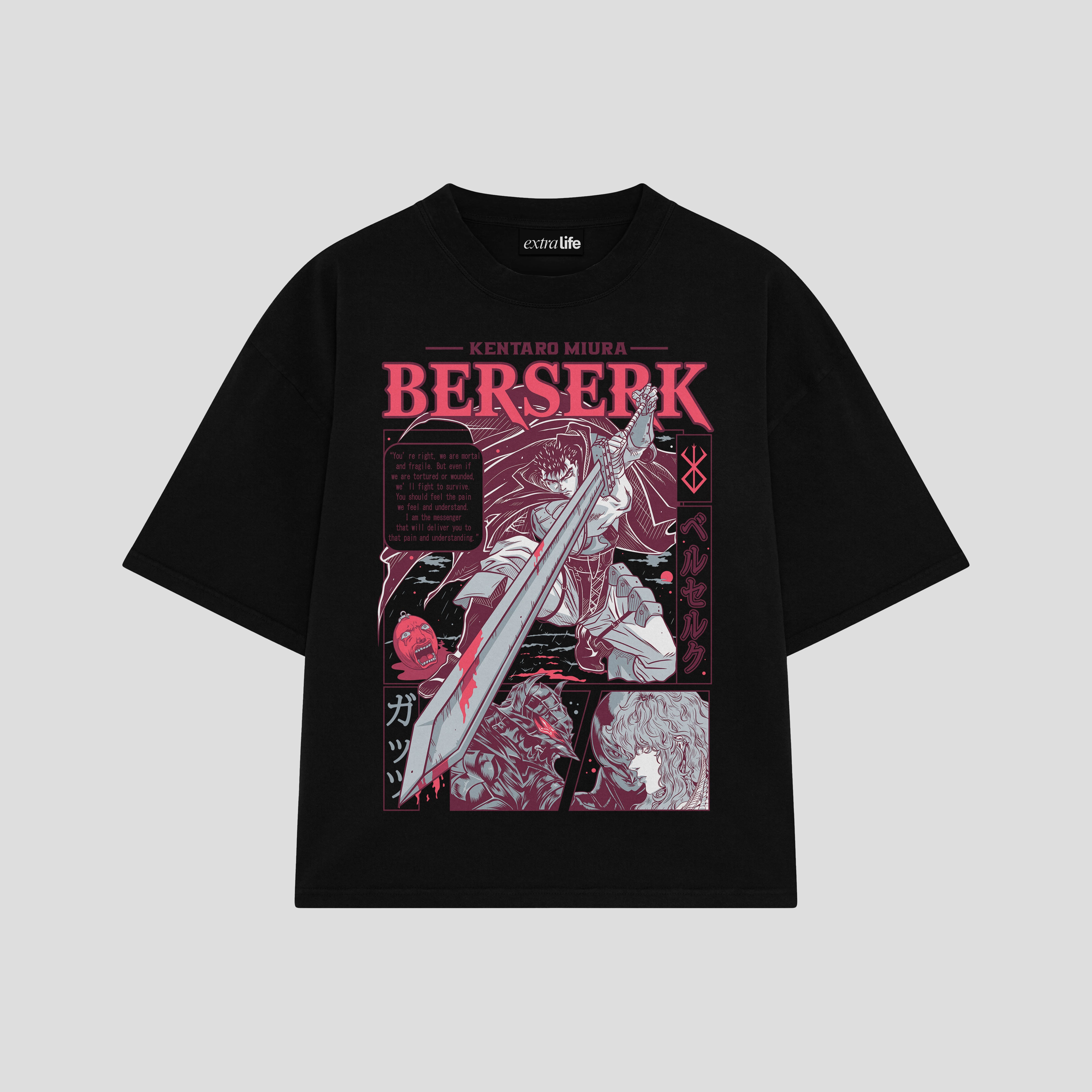 Playera streetwear premium de anime y gaming ExtraLife MX, corte boxy oversized drop shoulder heavyweight en color Deep Black y Off-White, moda urbana mexicana de culto.