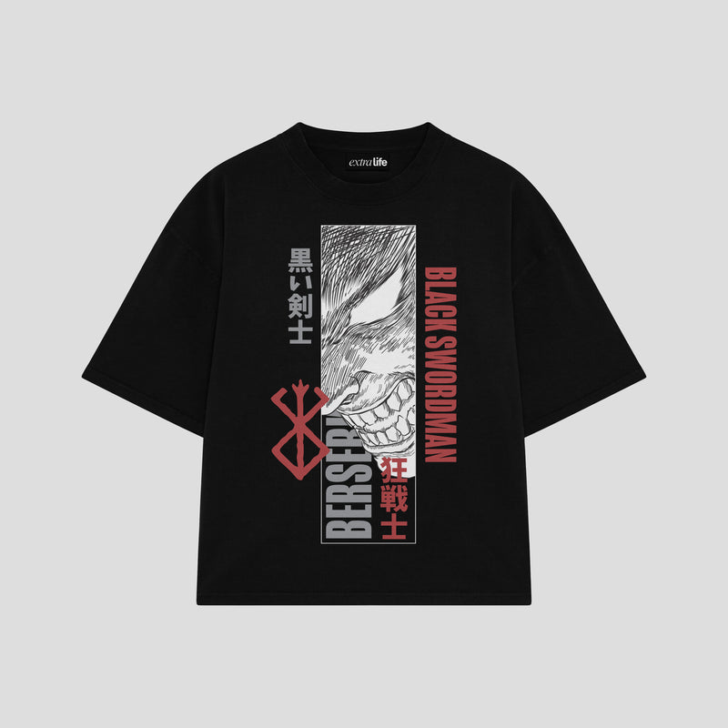 Playera streetwear premium de anime y gaming ExtraLife MX, corte boxy oversized drop shoulder heavyweight en color Deep Black y Off-White, moda urbana mexicana de culto.