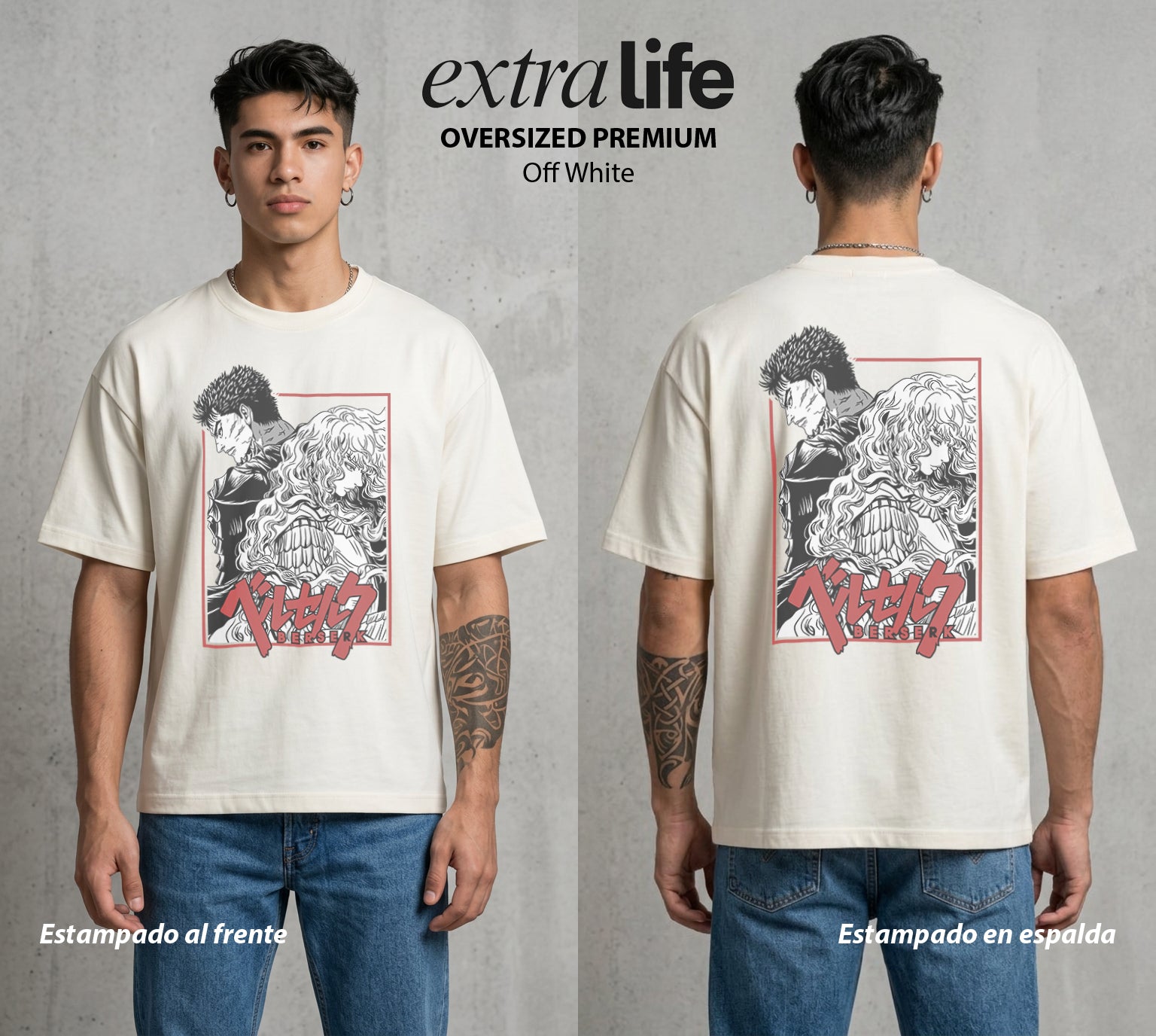 La Marca del Sacrificio | Amigos y Rivales del Destino #00207 - Playera Oversized Premium | Off White - Foto en modelo
