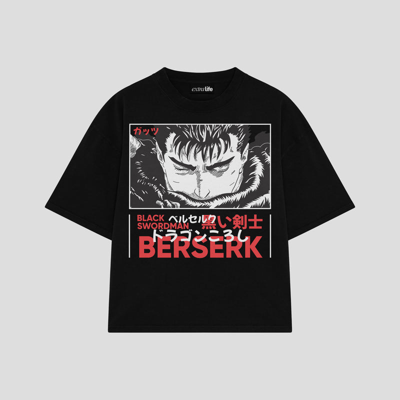Playera streetwear premium de anime y gaming ExtraLife MX, corte boxy oversized drop shoulder heavyweight en color Deep Black y Off-White, moda urbana mexicana de culto.