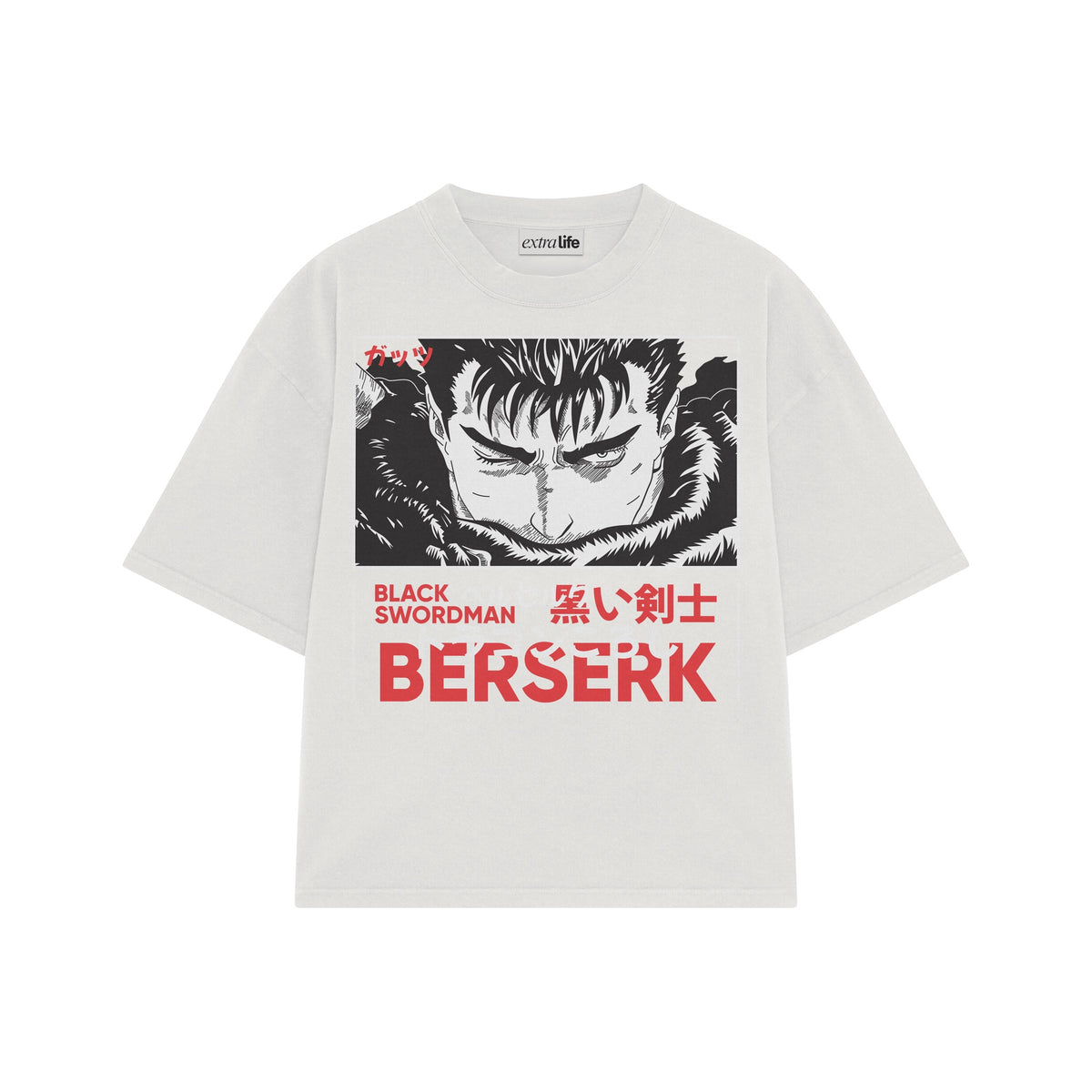 Playera streetwear premium de anime y gaming ExtraLife MX, corte oversized drop shoulder ligero y fresco en color Deep Black y Off-White, moda urbana mexicana de culto.