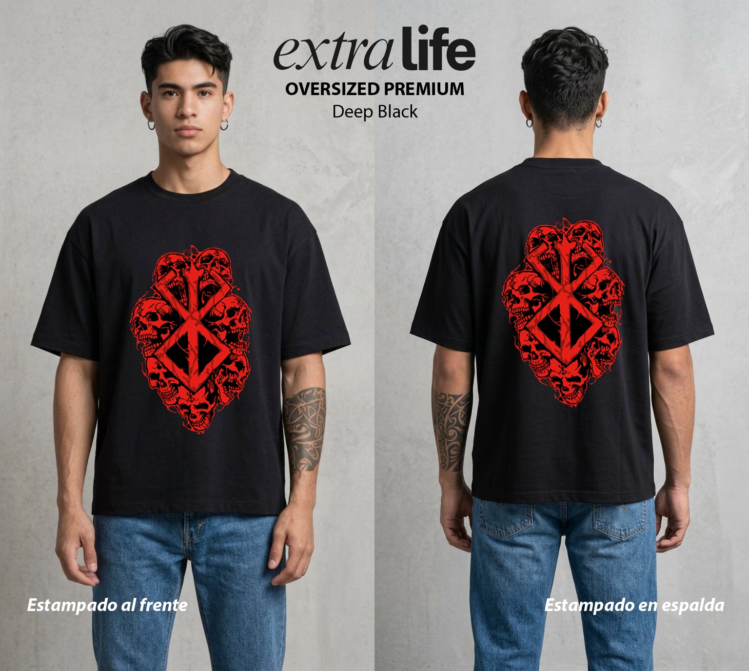 La Marca del Sacrificio | El Eclipse #00209 - Playera Oversized Premium | Deep Black - Foto en modelo