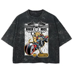 Playera streetwear premium de anime y gaming ExtraLife MX, corte boxy deluxe mineral wash heavyweight en color Acid Wash, moda urbana mexicana de culto.