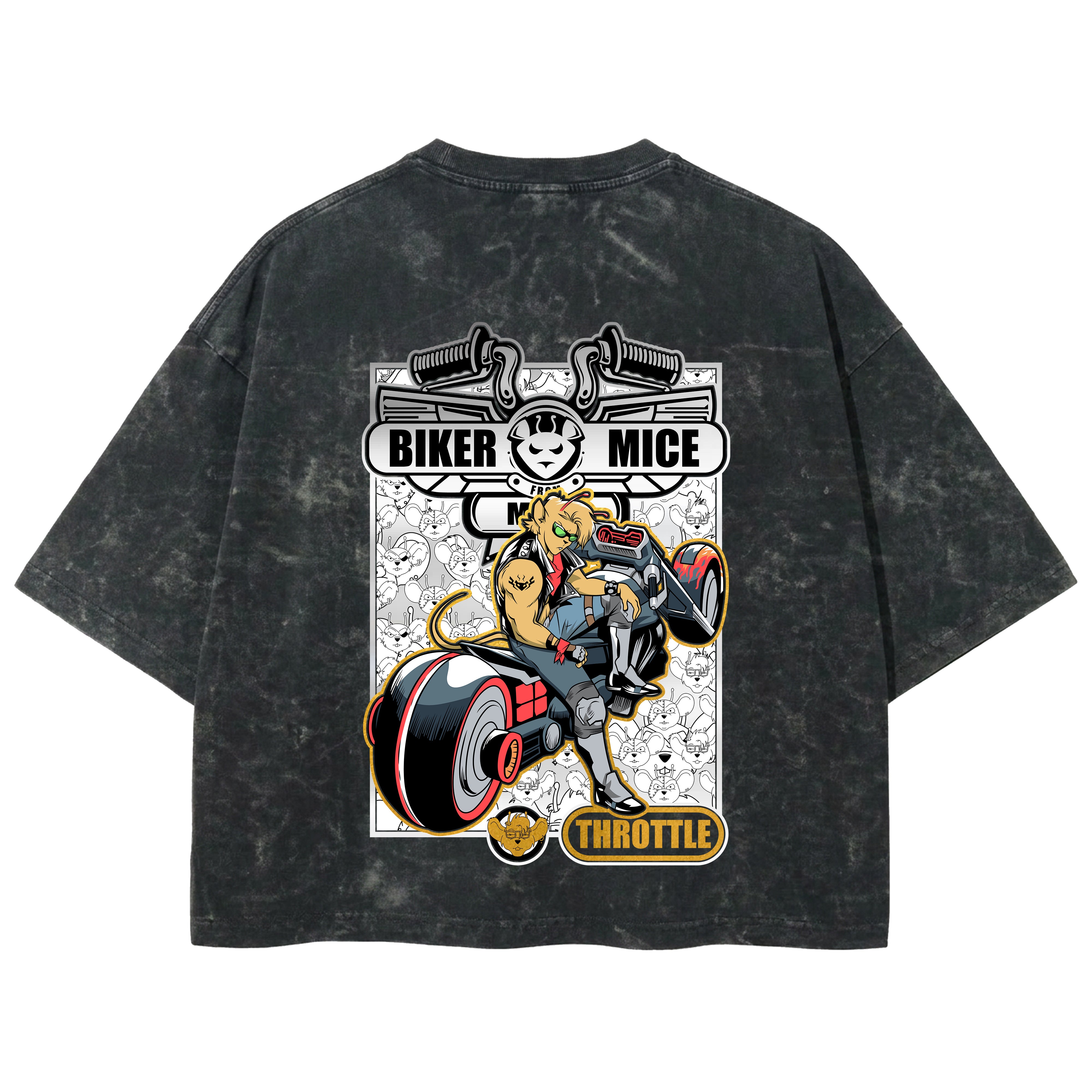 Playera streetwear premium de anime y gaming ExtraLife MX, corte boxy deluxe mineral wash heavyweight en color Acid Wash, moda urbana mexicana de culto.