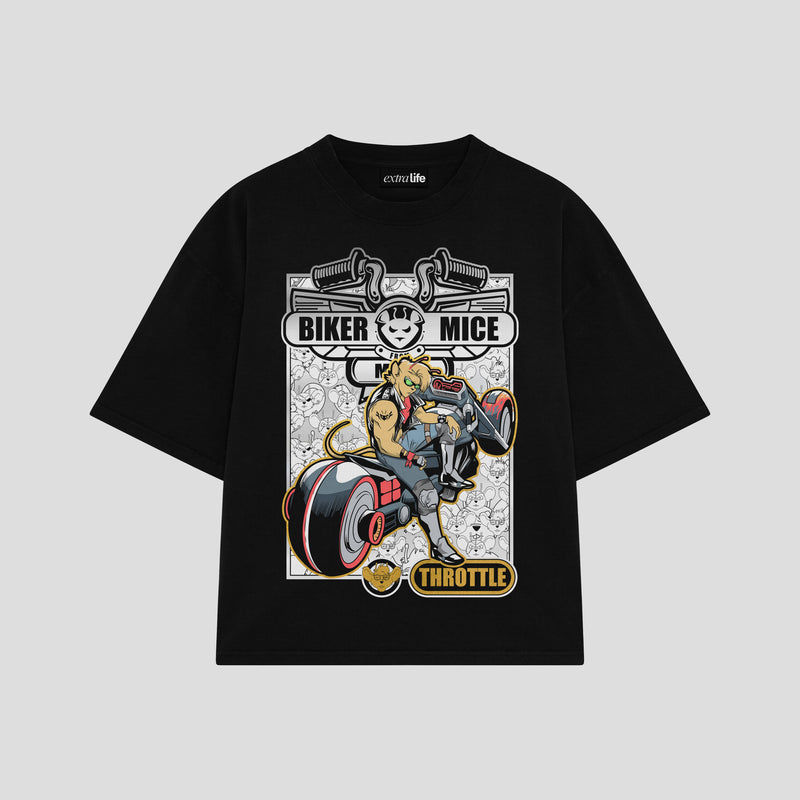 Playera streetwear premium de anime y gaming ExtraLife MX, corte boxy oversized drop shoulder heavyweight en color Deep Black y Off-White, moda urbana mexicana de culto.