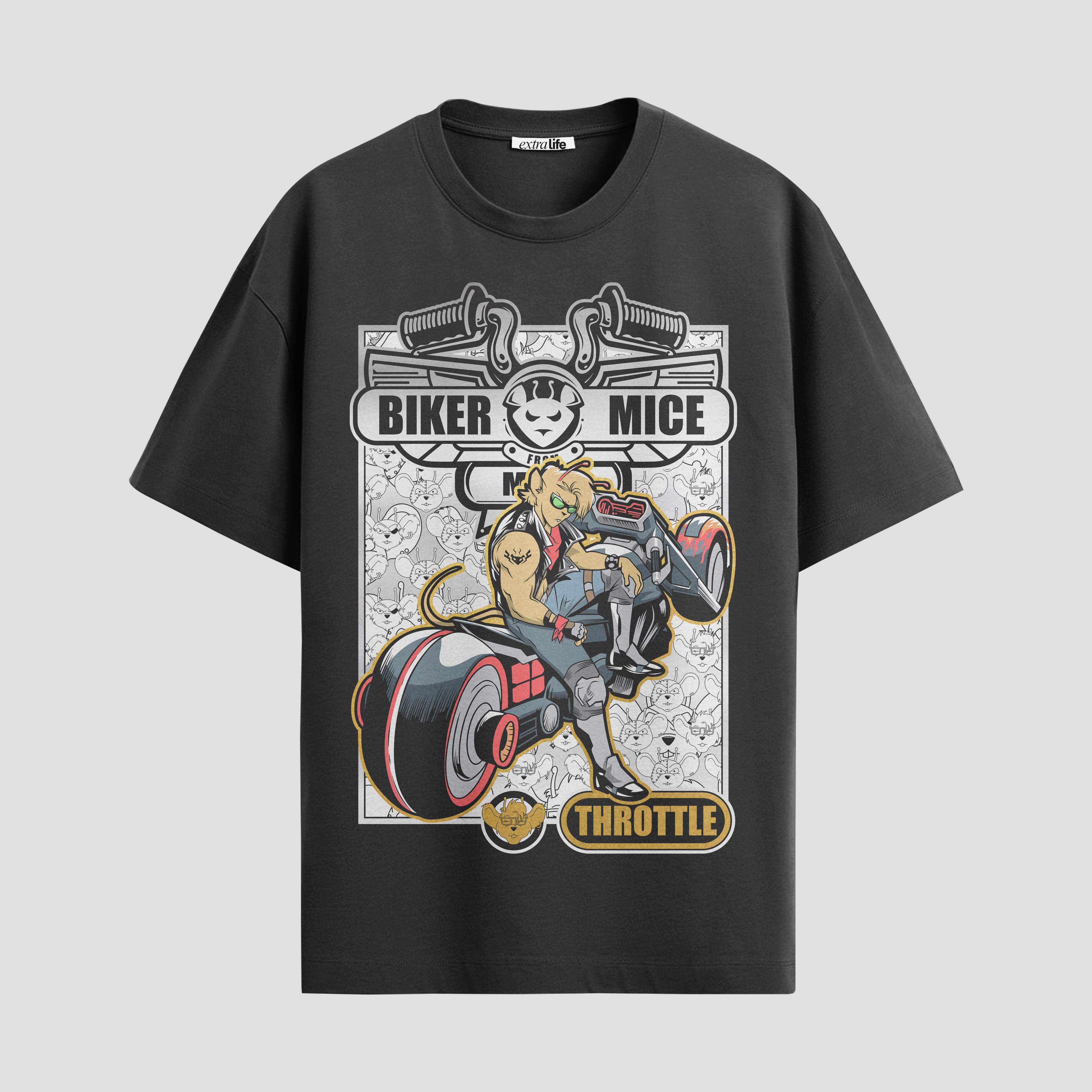 Playera urbana de anime y gaming ExtraLife MX, corte Standard Fit unisex ligero y transpirable en color Deep Black y Pure White, ropa de uso diario para gym y casual.