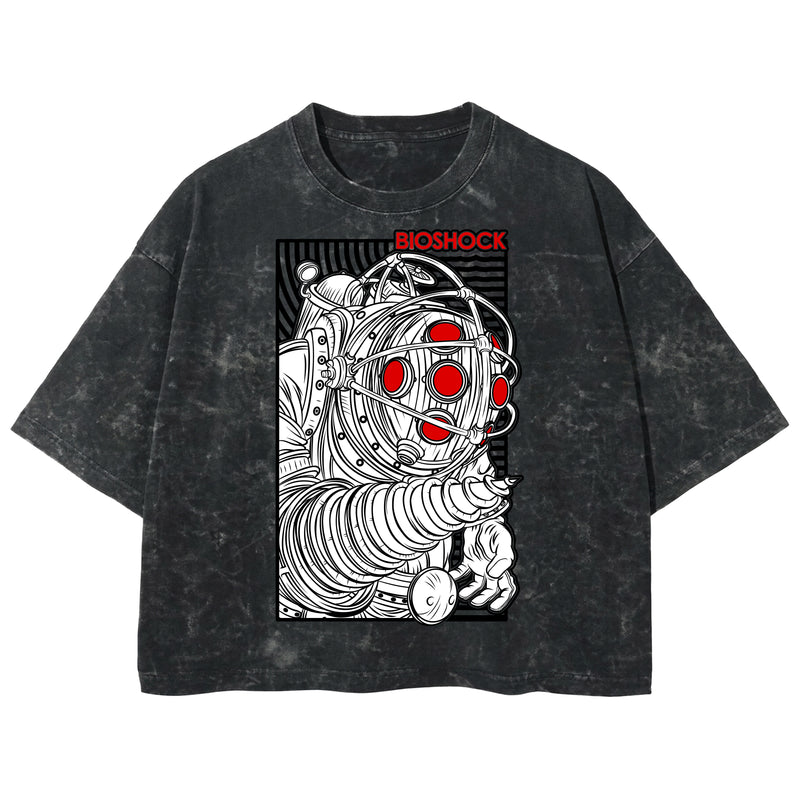 Playera streetwear premium de anime y gaming ExtraLife MX, corte boxy deluxe mineral wash heavyweight en color Acid Wash, moda urbana mexicana de culto.