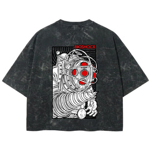 Playera streetwear premium de anime y gaming ExtraLife MX, corte boxy deluxe mineral wash heavyweight en color Acid Wash, moda urbana mexicana de culto.