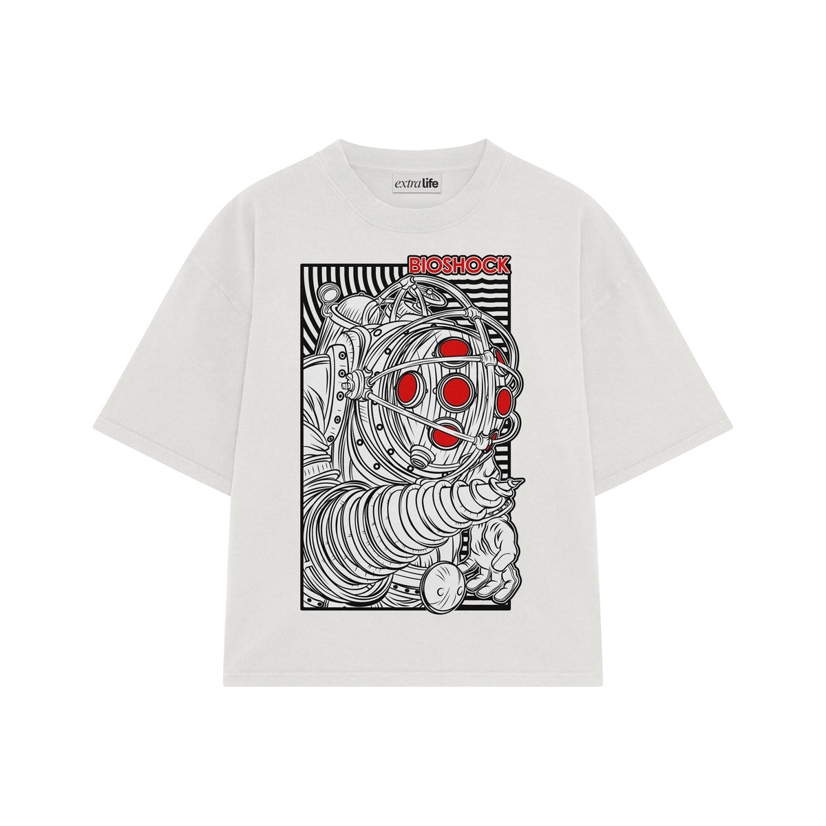Playera streetwear premium de anime y gaming ExtraLife MX, corte oversized drop shoulder ligero y fresco en color Deep Black y Off-White, moda urbana mexicana de culto.