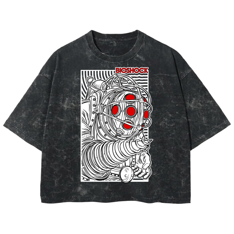 Playera streetwear premium de anime y gaming ExtraLife MX, corte boxy deluxe mineral wash heavyweight en color Acid Wash, moda urbana mexicana de culto.