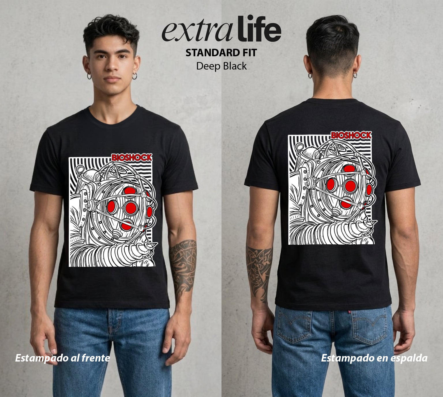 Las Profundidades de Rapture | El Guardian del Fondo #00216 - Playera Standard Fit | Deep Black - Foto en modelo