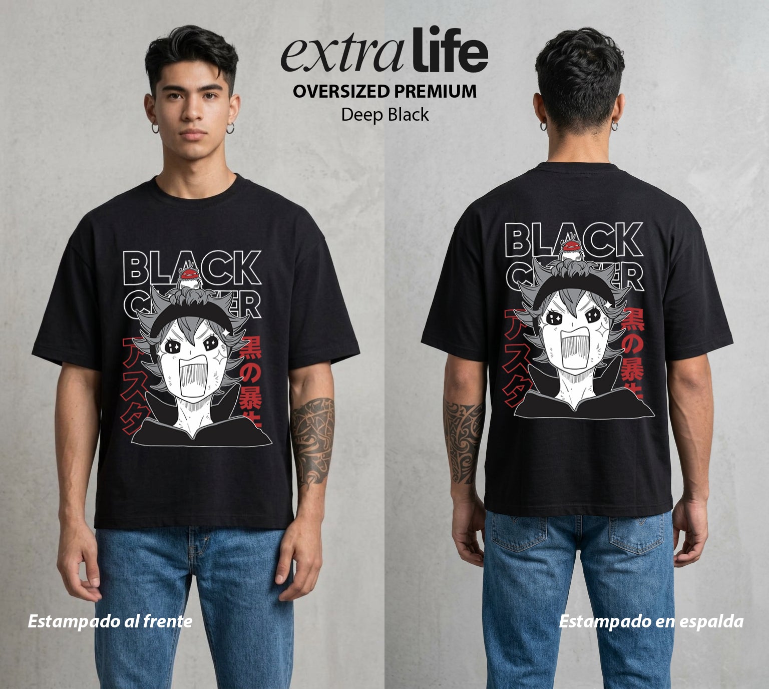 El Trebol Magico | Black Clover Asta #00217 - Playera Oversized Premium | Deep Black - Foto en modelo
