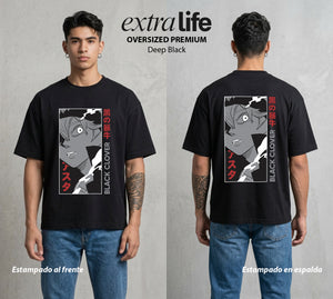 El Trebol Magico | Black Clover Asta #00218 - Playera Oversized Premium | Deep Black - Foto en modelo