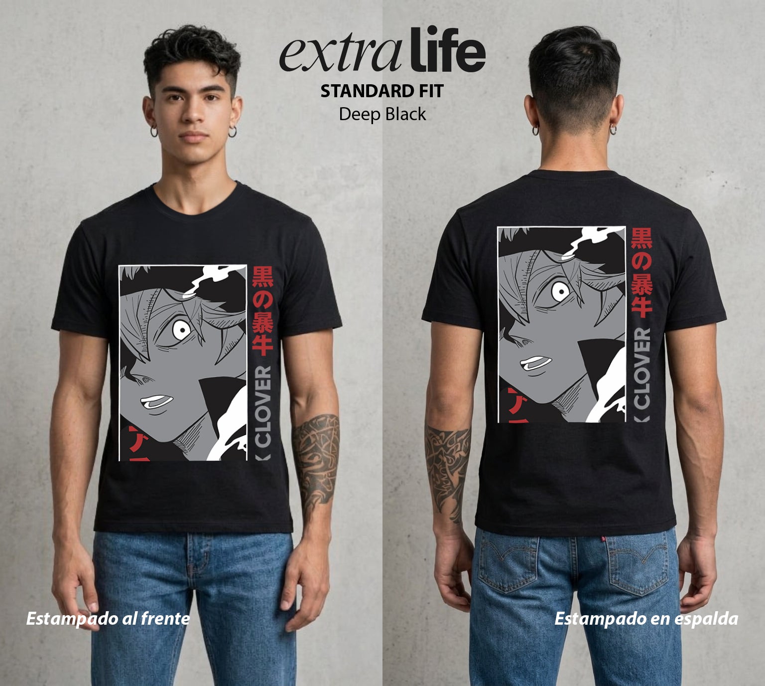 El Trebol Magico | Black Clover Asta #00218 - Playera Standard Fit | Deep Black - Foto en modelo