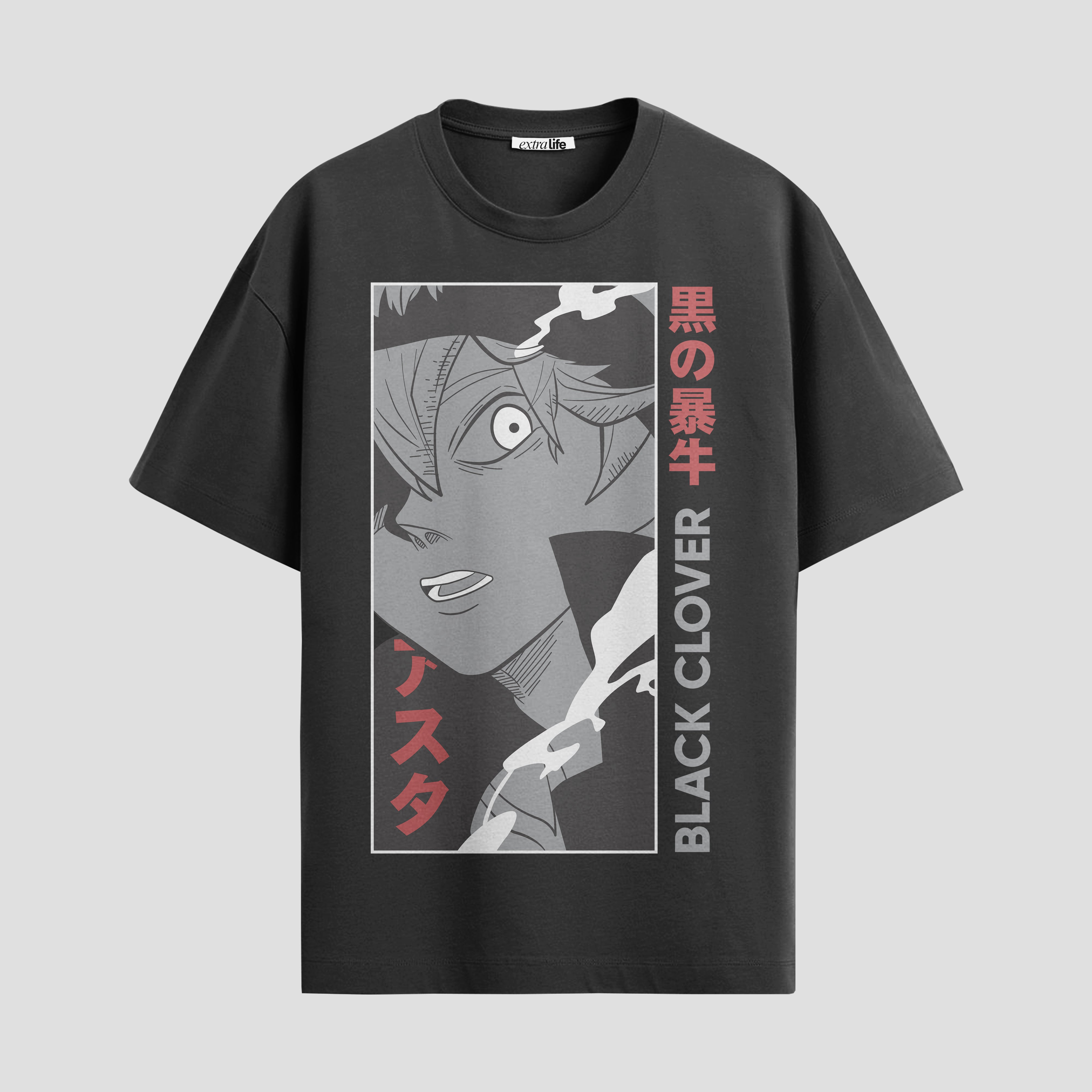 Playera urbana de anime y gaming ExtraLife MX, corte Standard Fit unisex ligero y transpirable en color Deep Black y Pure White, ropa de uso diario para gym y casual.