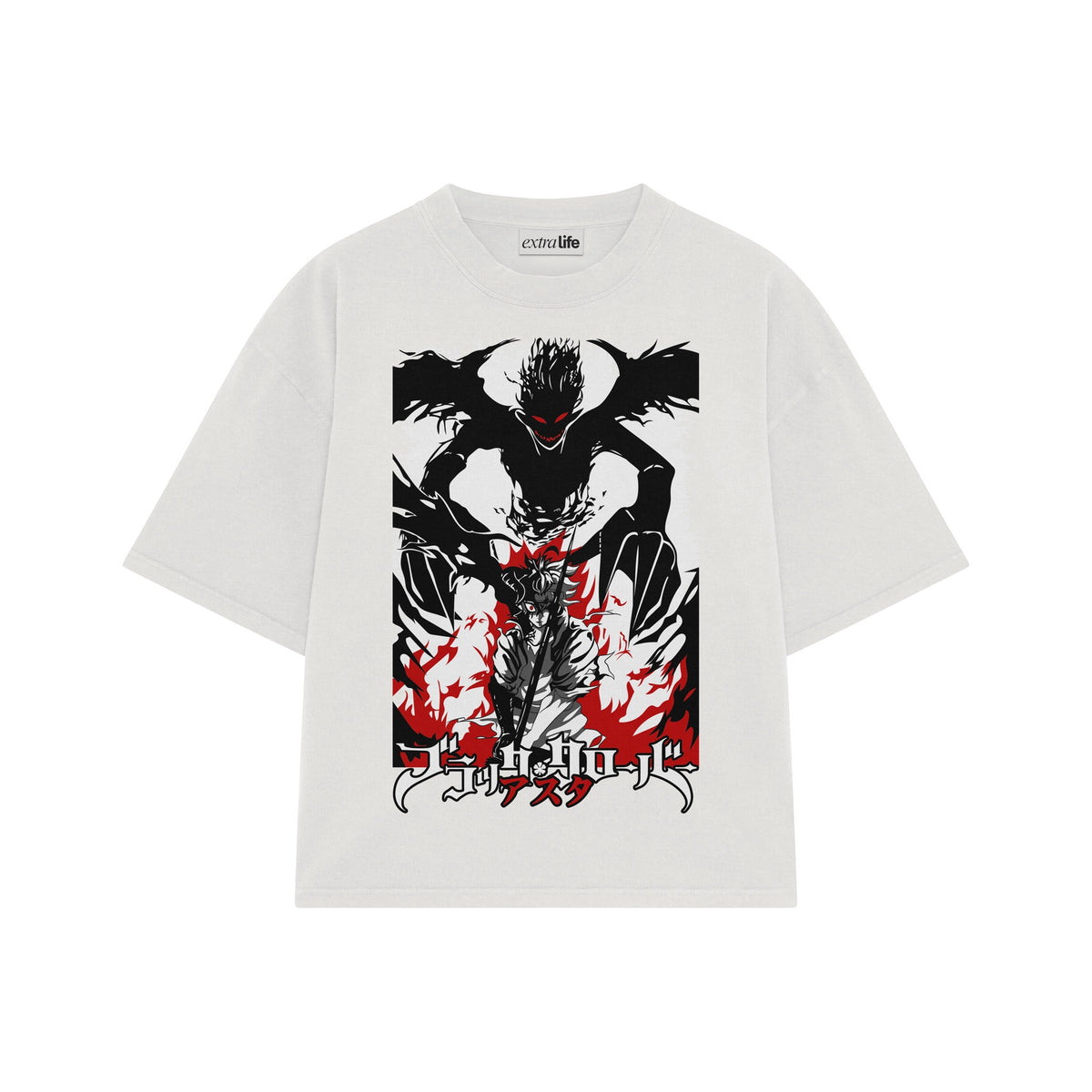 Playera streetwear premium de anime y gaming ExtraLife MX, corte oversized drop shoulder ligero y fresco en color Deep Black y Off-White, moda urbana mexicana de culto.