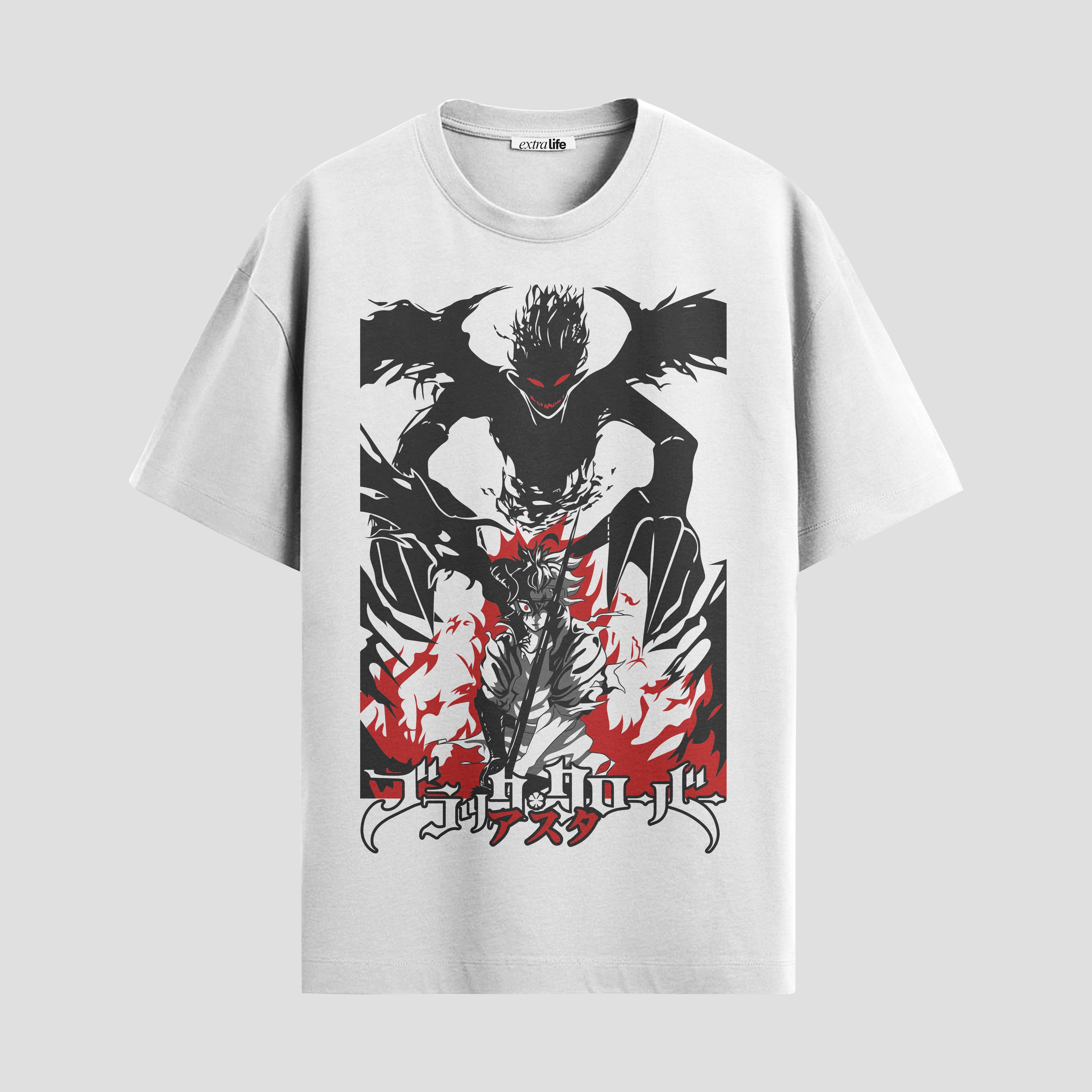 Playera urbana de anime y gaming ExtraLife MX, corte Standard Fit unisex ligero y transpirable en color Deep Black y Pure White, ropa de uso diario para gym y casual.