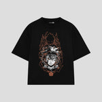 Playera streetwear premium de anime y gaming ExtraLife MX, corte boxy oversized drop shoulder heavyweight en color Deep Black y Off-White, moda urbana mexicana de culto.