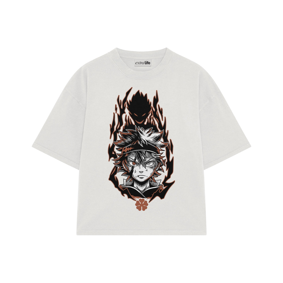 Playera streetwear premium de anime y gaming ExtraLife MX, corte oversized drop shoulder ligero y fresco en color Deep Black y Off-White, moda urbana mexicana de culto.