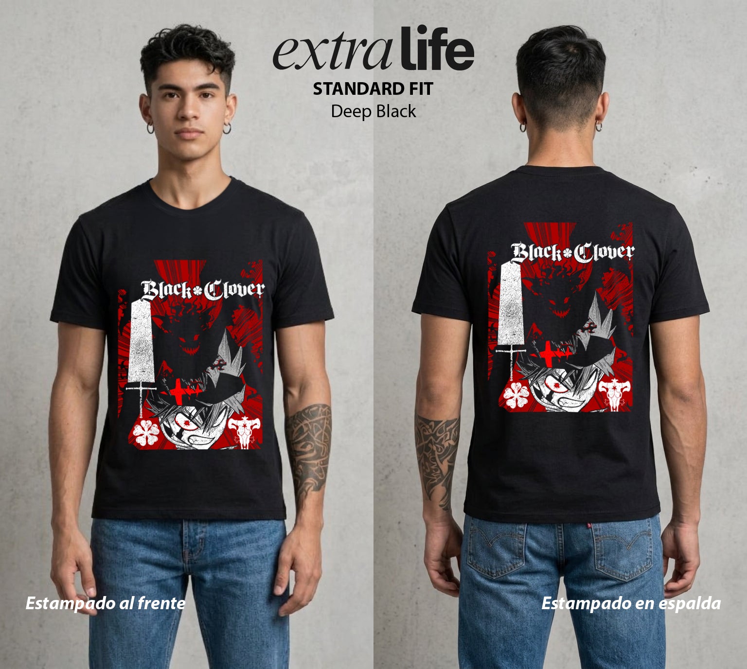 El Trebol Magico | Black Clover Asta #00221 - Playera Standard Fit | Deep Black - Foto en modelo