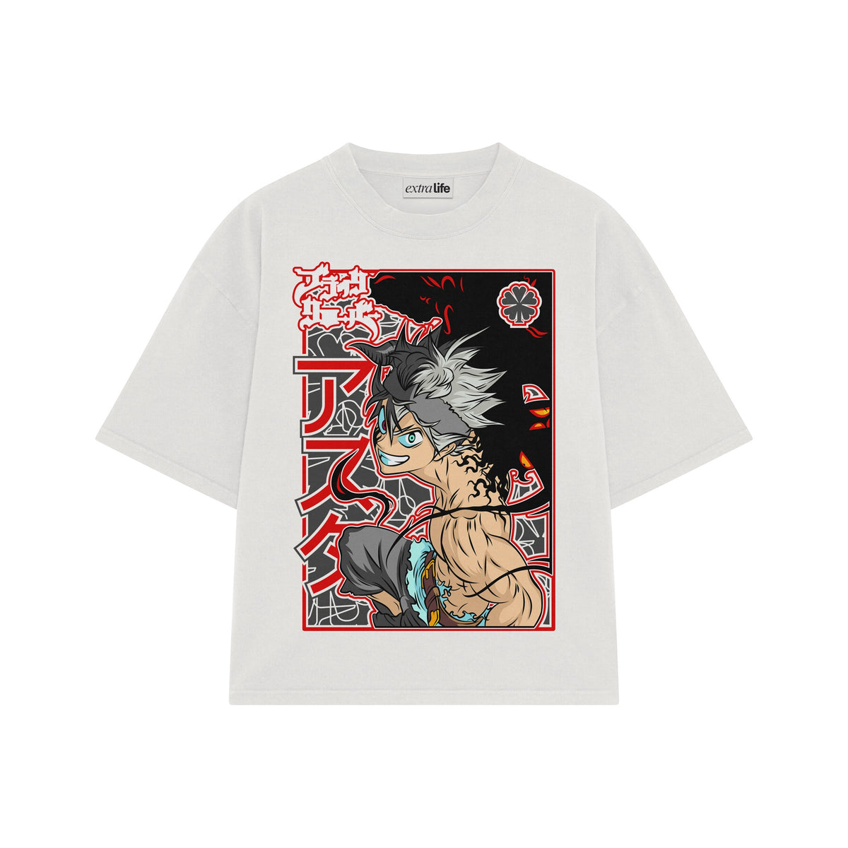 Playera streetwear premium de anime y gaming ExtraLife MX, corte oversized drop shoulder ligero y fresco en color Deep Black y Off-White, moda urbana mexicana de culto.