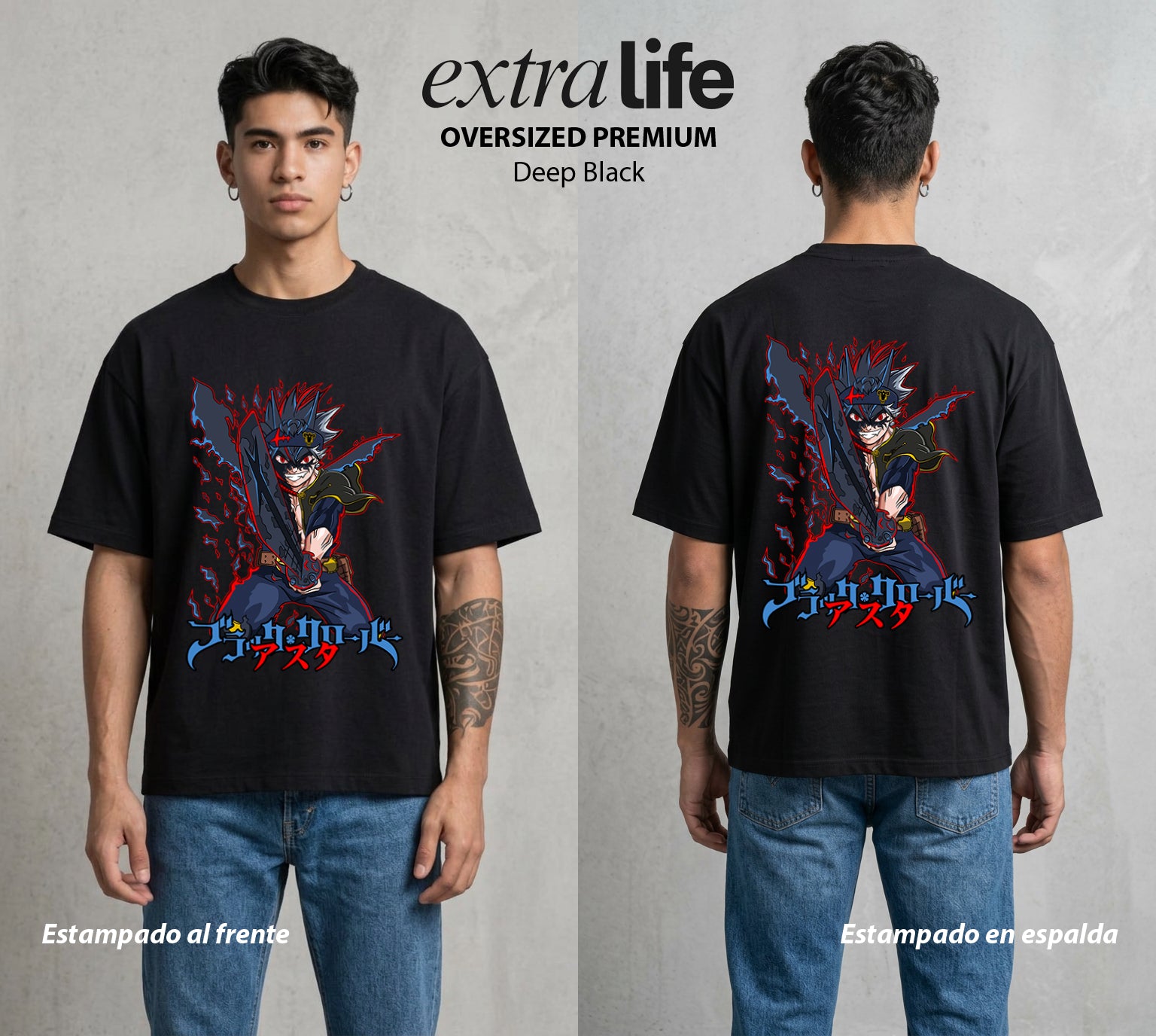 El Trebol Magico | Black Clover Asta #00223 - Playera Oversized Premium | Deep Black - Foto en modelo