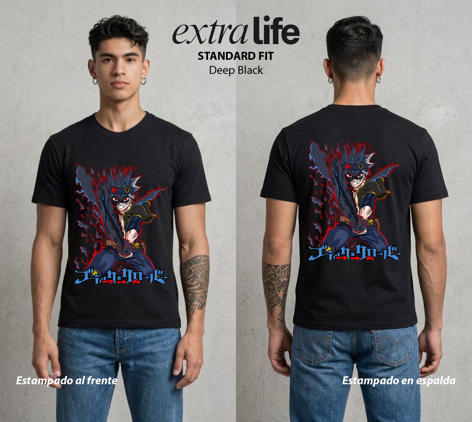 El Trebol Magico | Black Clover Asta #00223 - Playera Standard Fit | Deep Black - Foto en modelo