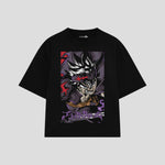 Playera streetwear premium de anime y gaming ExtraLife MX, corte boxy oversized drop shoulder heavyweight en color Deep Black y Off-White, moda urbana mexicana de culto.
