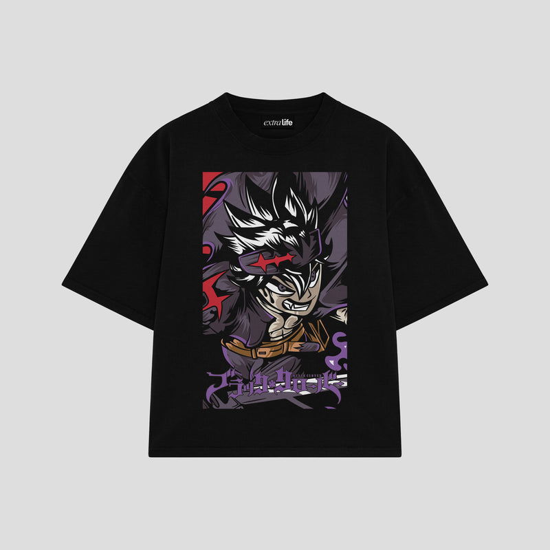 Playera streetwear premium de anime y gaming ExtraLife MX, corte boxy oversized drop shoulder heavyweight en color Deep Black y Off-White, moda urbana mexicana de culto.