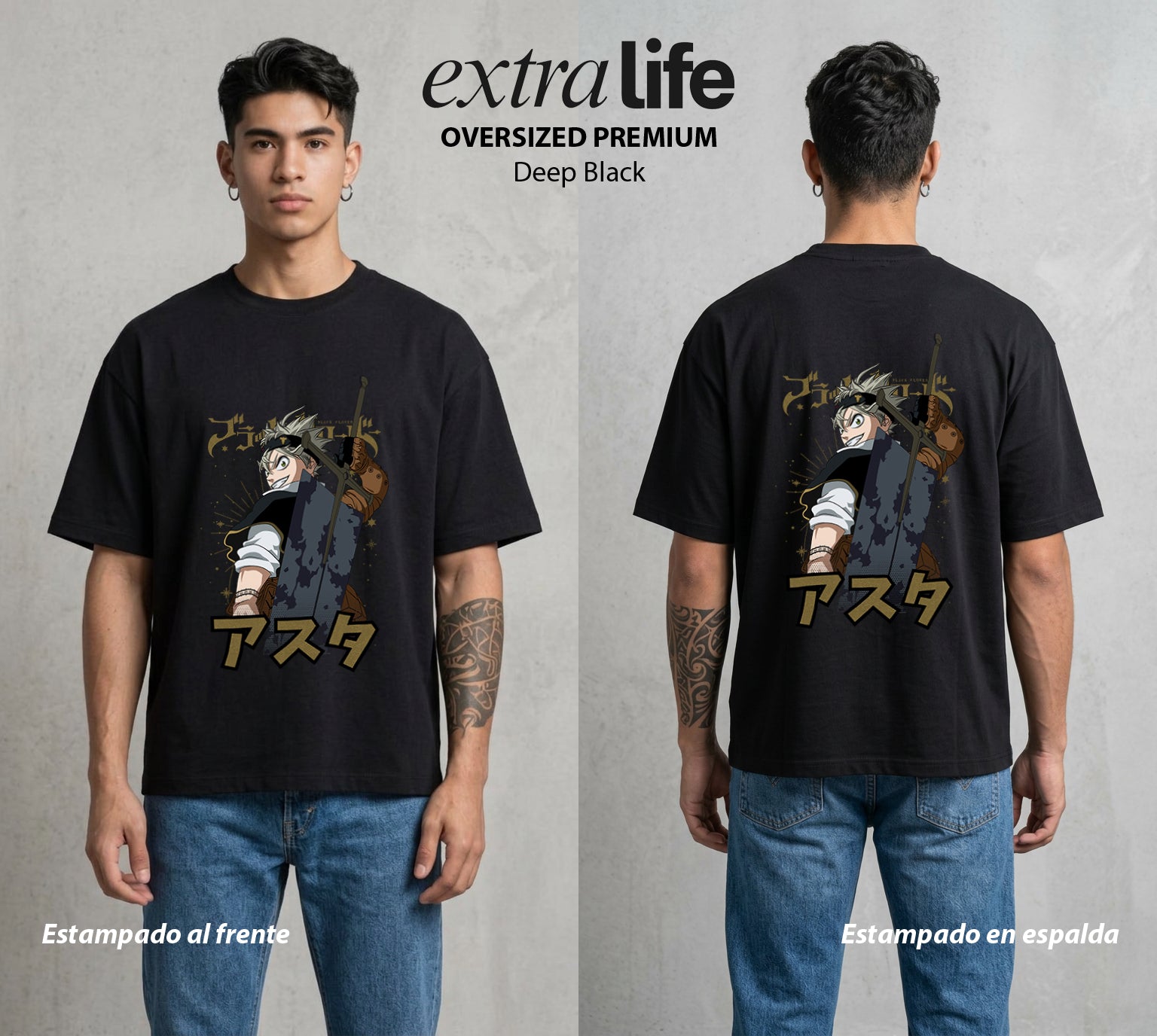 El Trebol Magico | Black Clover Asta #00225 - Playera Oversized Premium | Deep Black - Foto en modelo