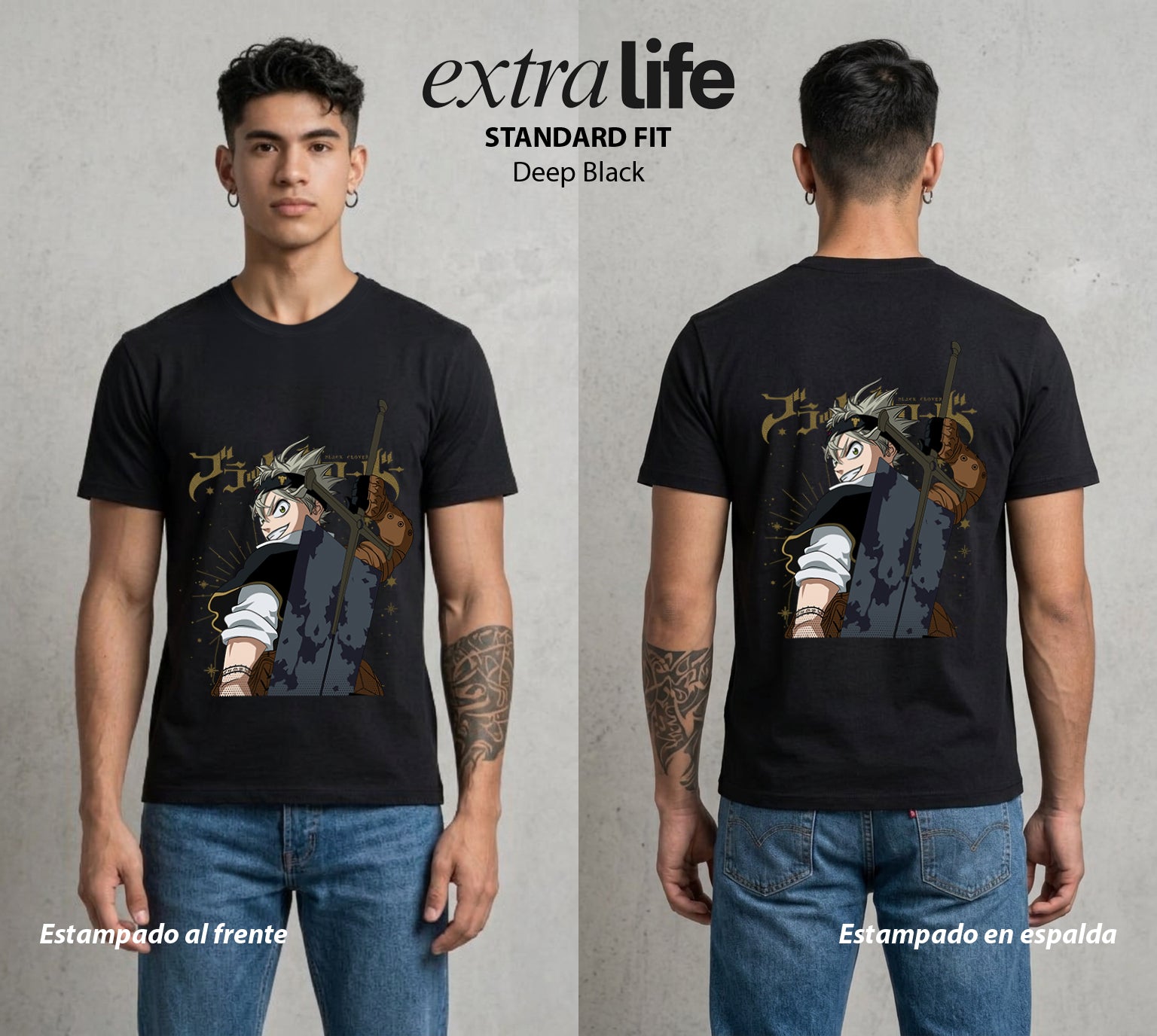 El Trebol Magico | Black Clover Asta #00225 - Playera Standard Fit | Deep Black - Foto en modelo