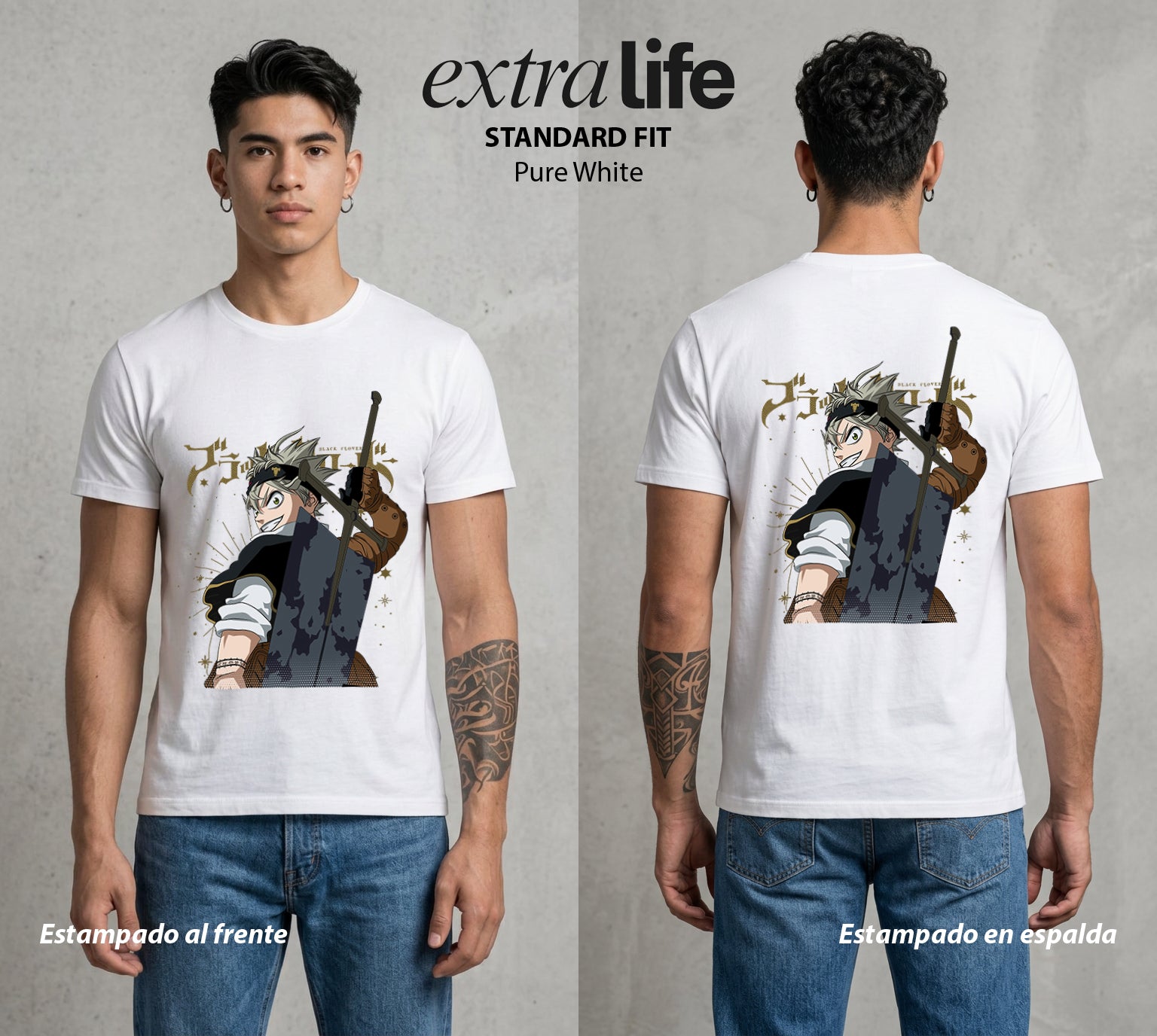 El Trebol Magico | Black Clover Asta #00225 - Playera Standard Fit | Pure White - Foto en modelo