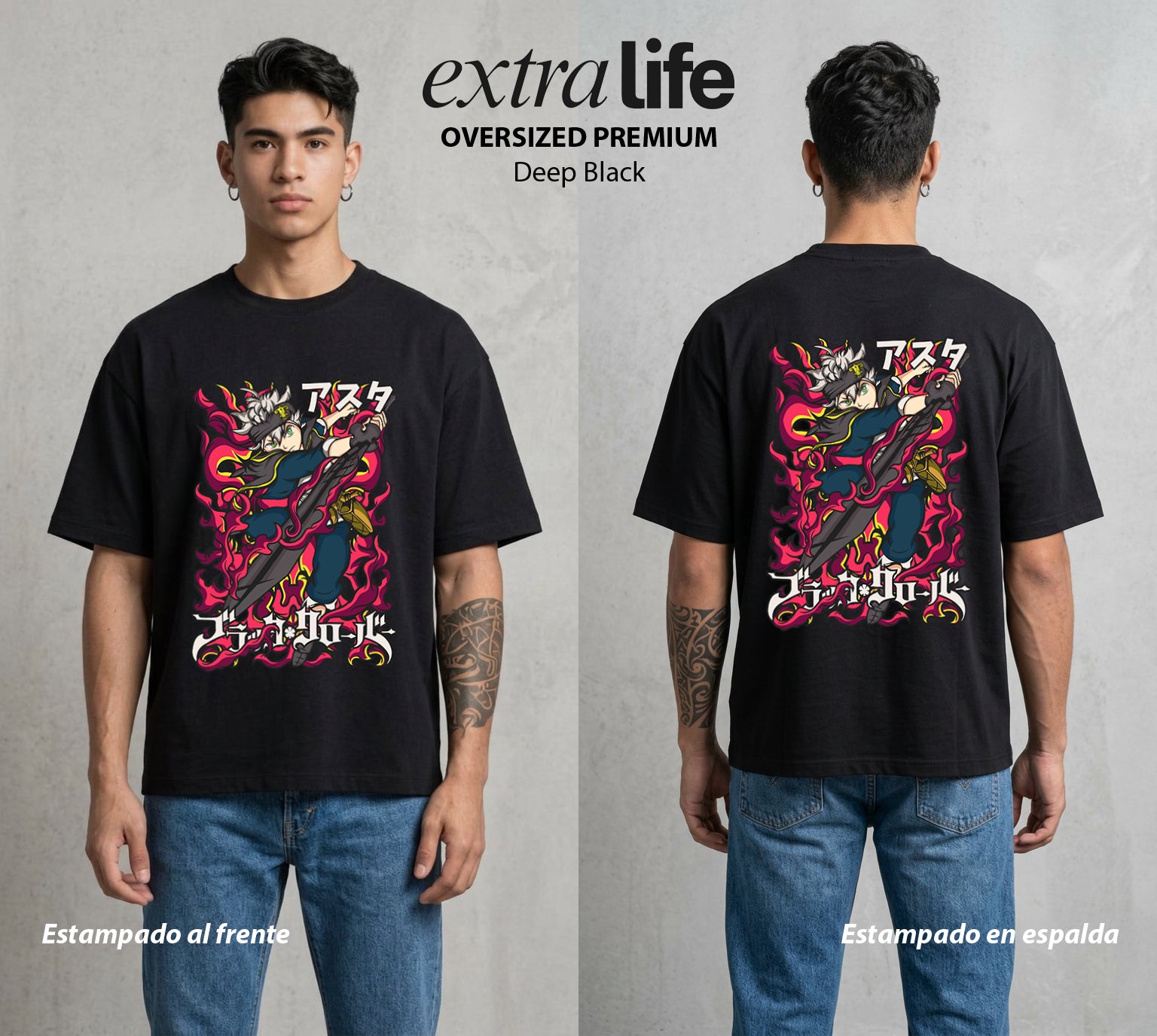 El Trebol Magico | Black Clover Asta #00226 - Playera Oversized Premium | Deep Black - Foto en modelo