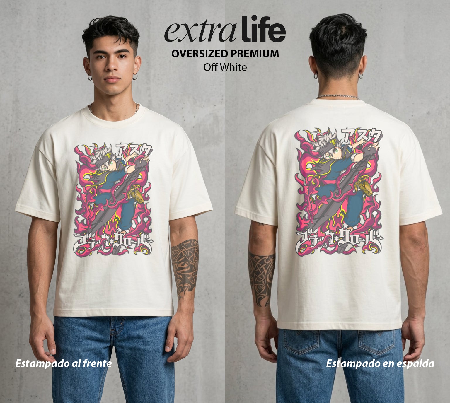 El Trebol Magico | Black Clover Asta #00226 - Playera Oversized Premium | Off White - Foto en modelo