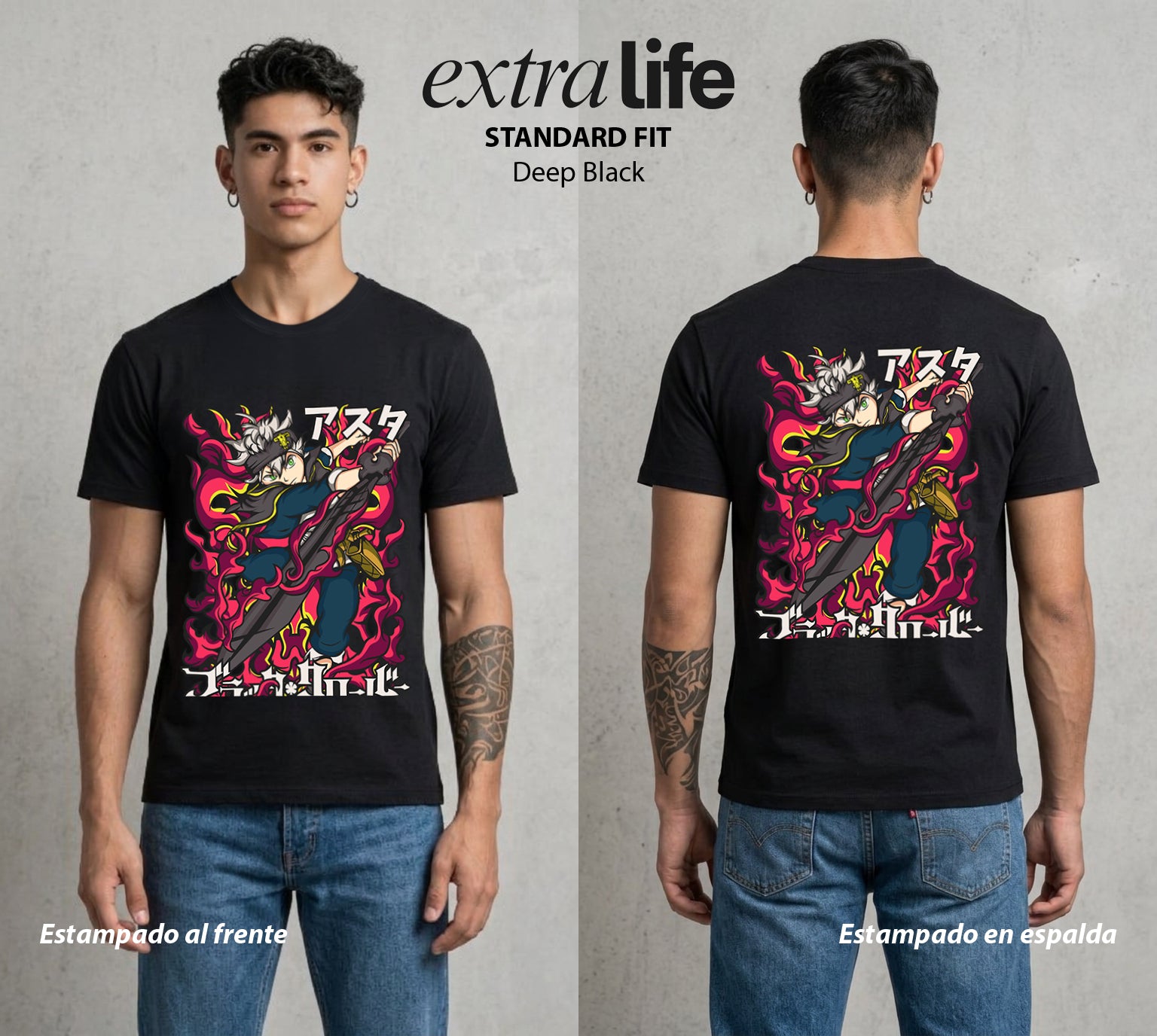 El Trebol Magico | Black Clover Asta #00226 - Playera Standard Fit | Deep Black - Foto en modelo