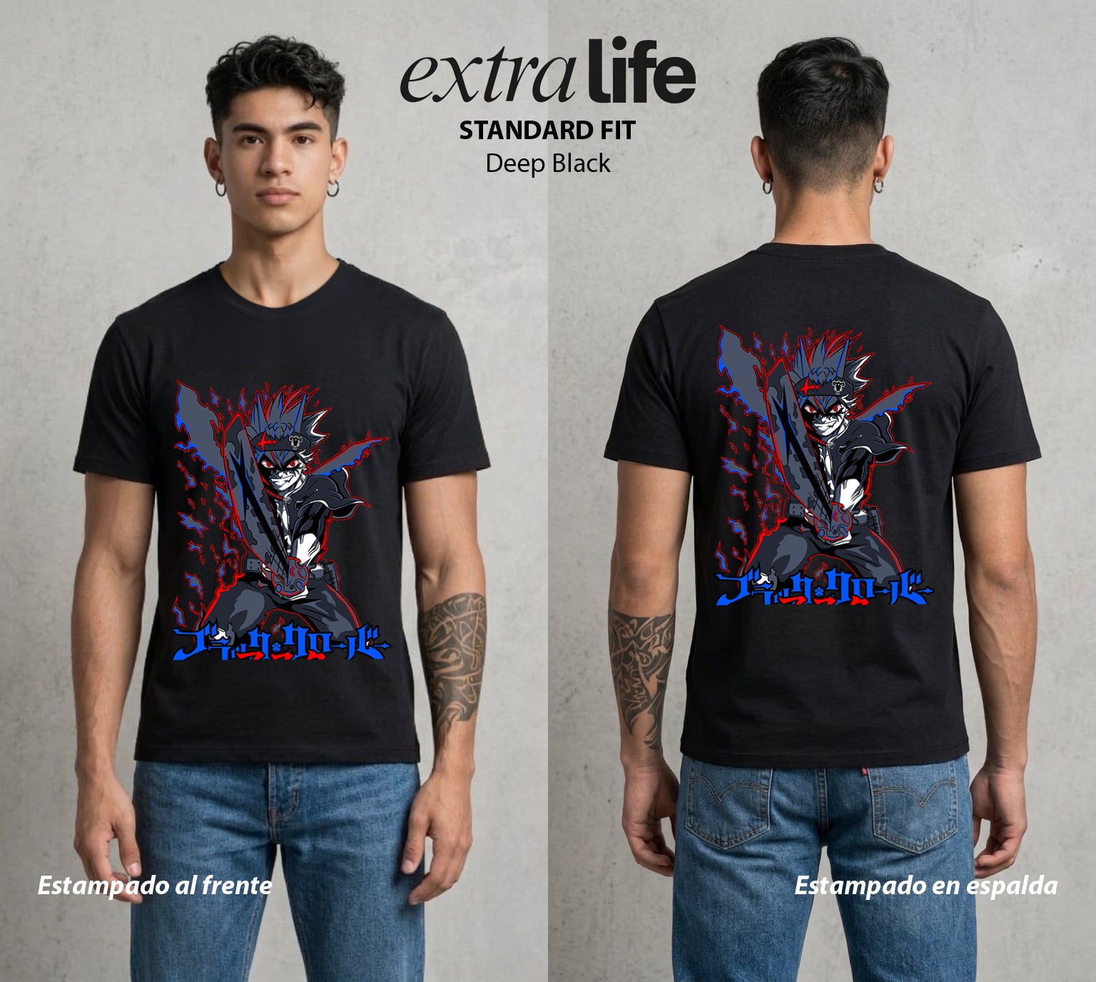 El Trebol Magico | Black Clover Asta #00228 - Playera Standard Fit | Deep Black - Foto en modelo