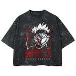 Playera streetwear premium de anime y gaming ExtraLife MX, corte boxy deluxe mineral wash heavyweight en color Acid Wash, moda urbana mexicana de culto.