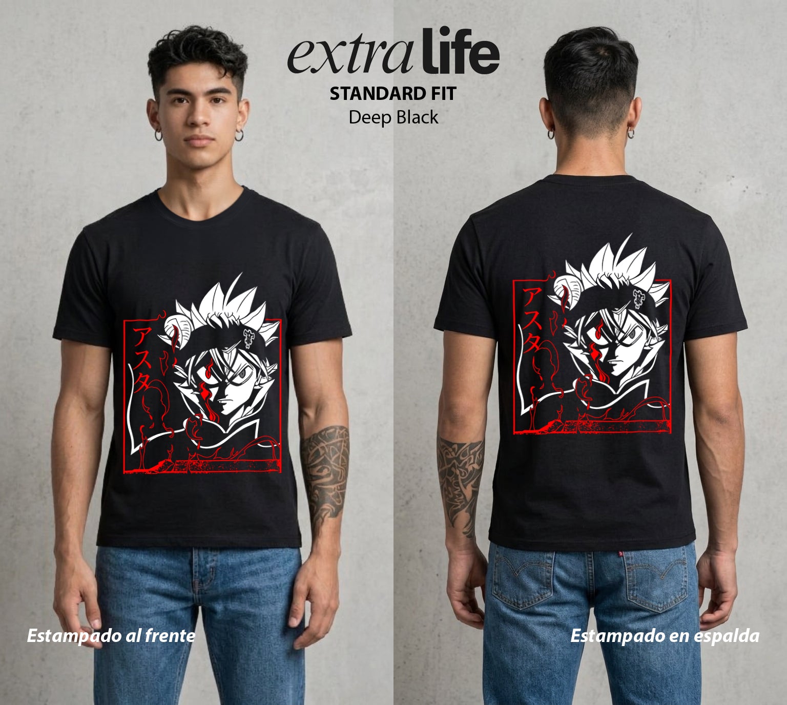 El Trebol Magico | Black Clover Asta #00229 - Playera Standard Fit | Deep Black - Foto en modelo
