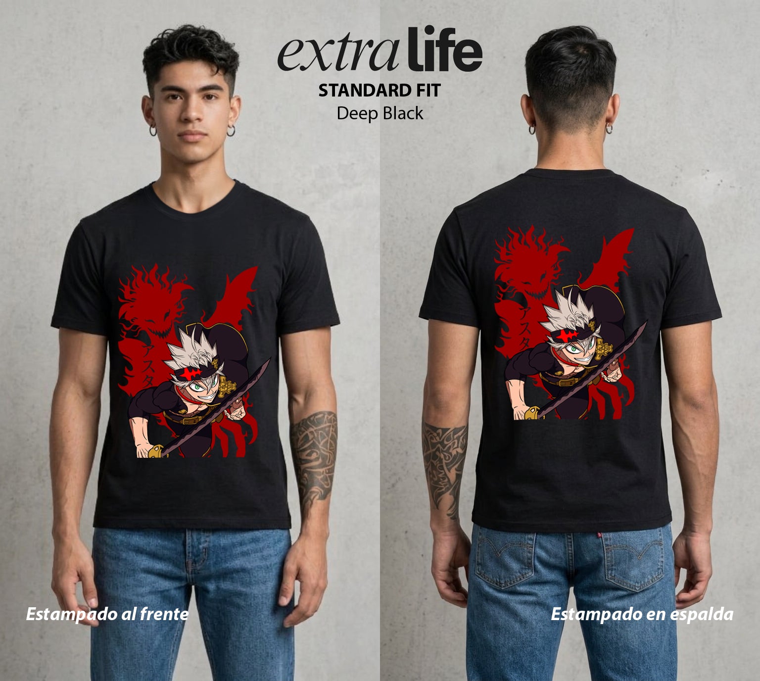 El Trebol Magico | Black Clover Asta #00230 - Playera Standard Fit | Deep Black - Foto en modelo