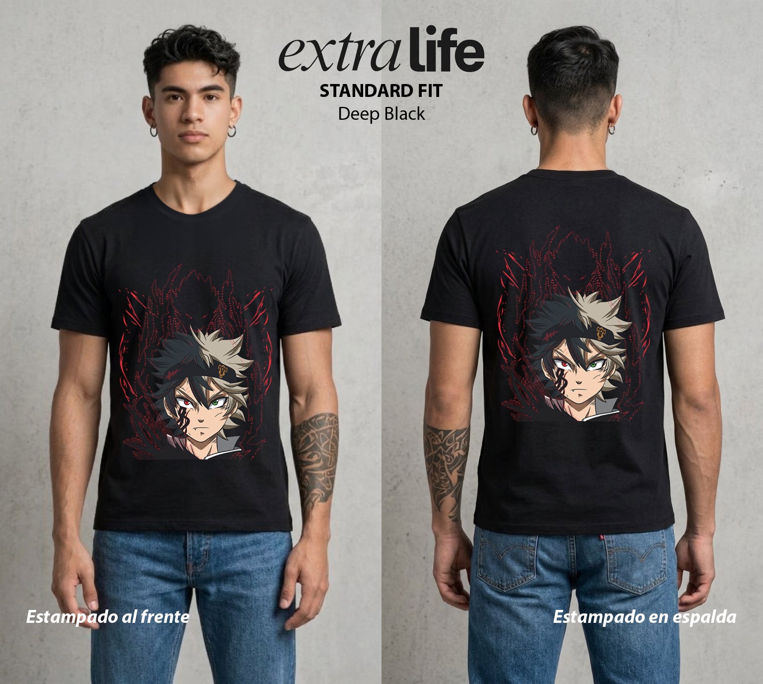 El Trebol Magico | Black Clover Asta #00231 - Playera Standard Fit | Deep Black - Foto en modelo