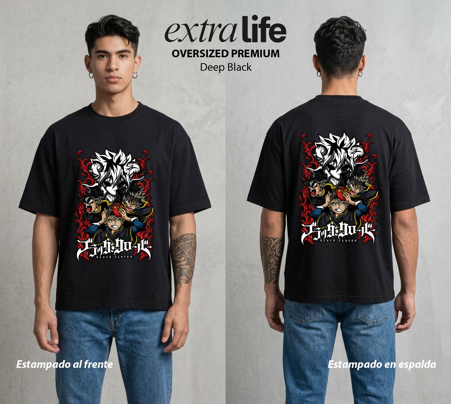 El Trebol Magico | Black Clover Asta #00232 - Playera Oversized Premium | Deep Black - Foto en modelo