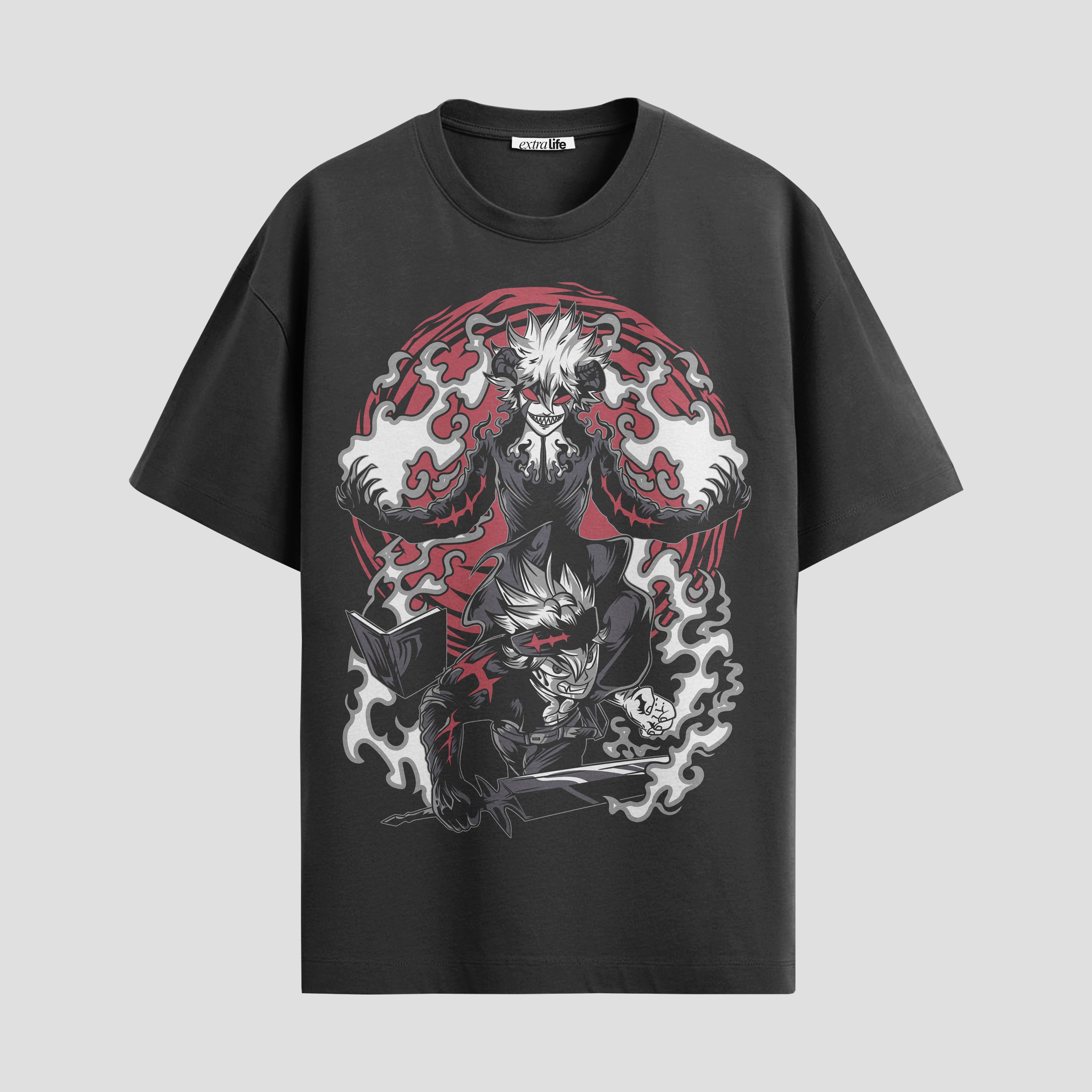 Playera urbana de anime y gaming ExtraLife MX, corte Standard Fit unisex ligero y transpirable en color Deep Black y Pure White, ropa de uso diario para gym y casual.