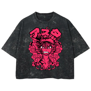 Playera streetwear premium de anime y gaming ExtraLife MX, corte boxy deluxe mineral wash heavyweight en color Acid Wash, moda urbana mexicana de culto.
