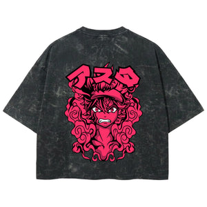 Playera streetwear premium de anime y gaming ExtraLife MX, corte boxy deluxe mineral wash heavyweight en color Acid Wash, moda urbana mexicana de culto.