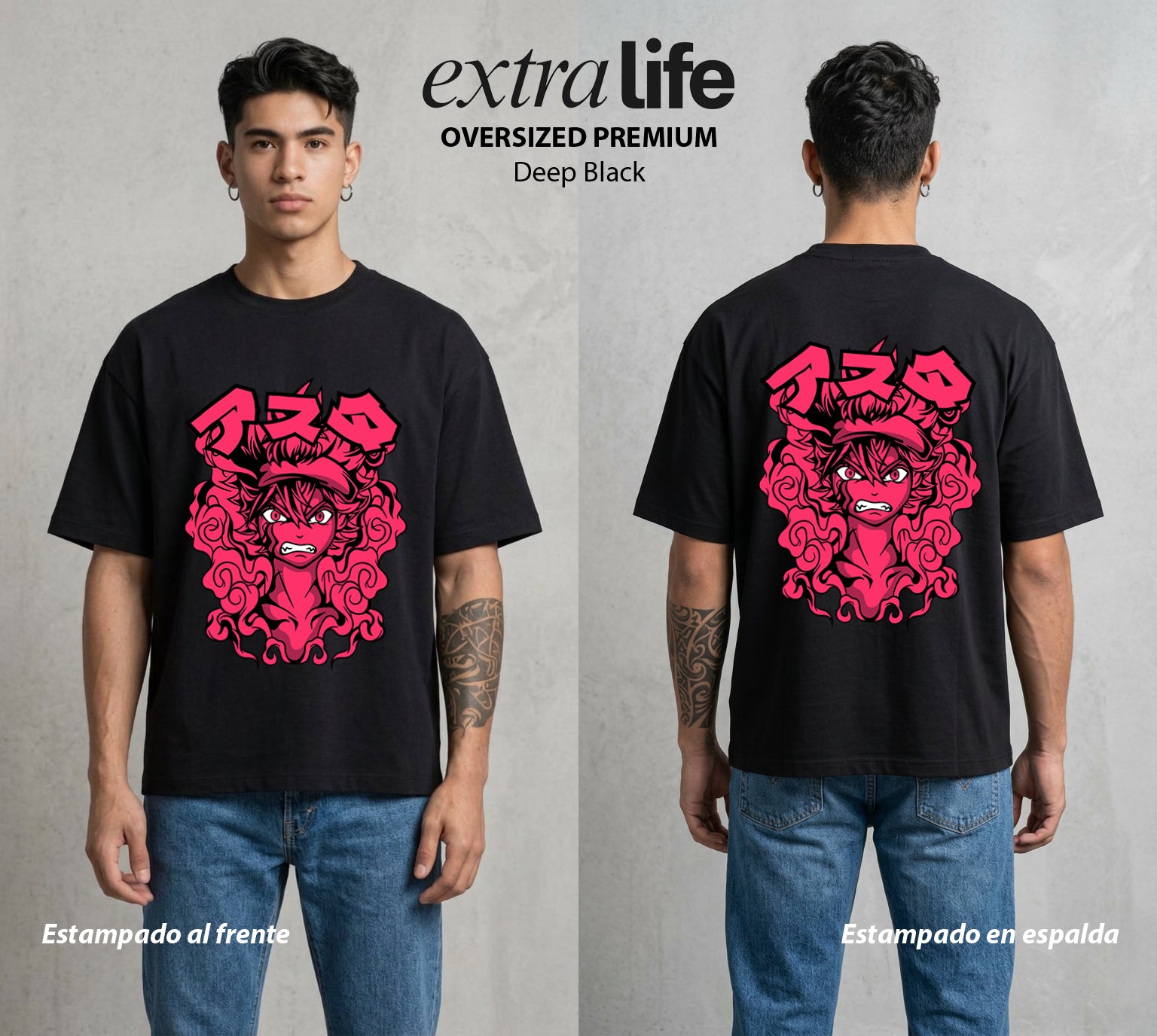 El Trebol Magico | Black Clover Asta #00235 - Playera Oversized Premium | Deep Black - Foto en modelo