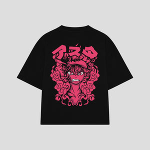 Playera streetwear premium de anime y gaming ExtraLife MX, corte boxy oversized drop shoulder heavyweight en color Deep Black y Off-White, moda urbana mexicana de culto.