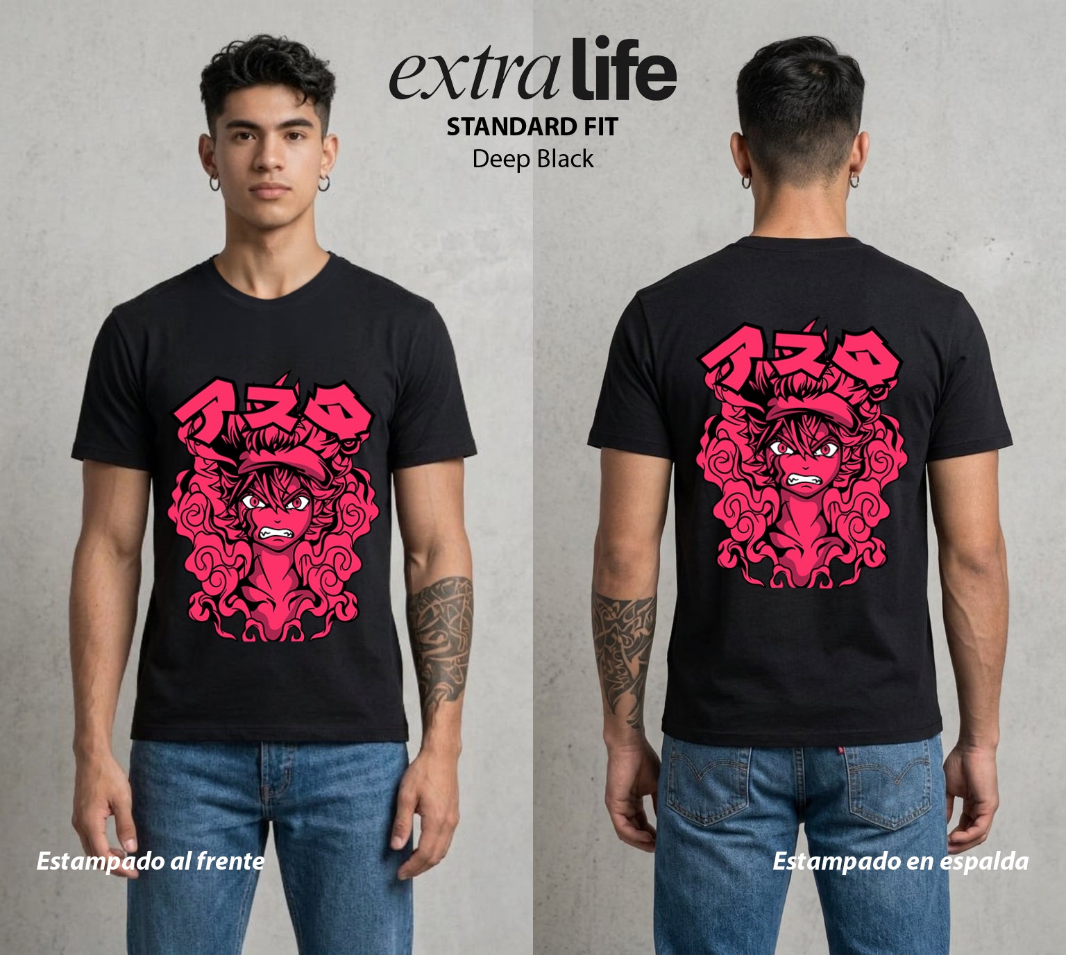 El Trebol Magico | Black Clover Asta #00235 - Playera Standard Fit | Deep Black - Foto en modelo